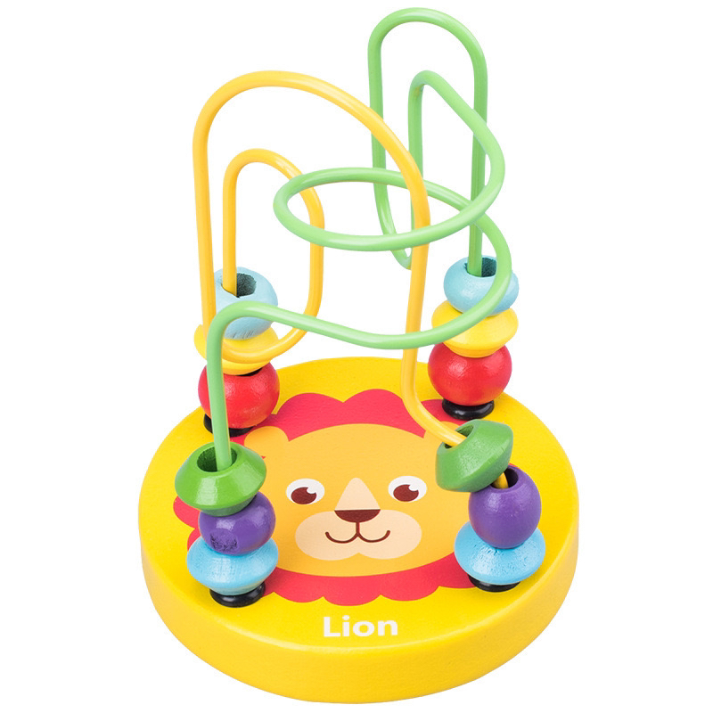 Wooden Bead Maze Activity Toy, Educational Circle Coaster, Red and Elephant Design, Toddler Learning Toy, Sorting & Stacking Toys (Yellow)