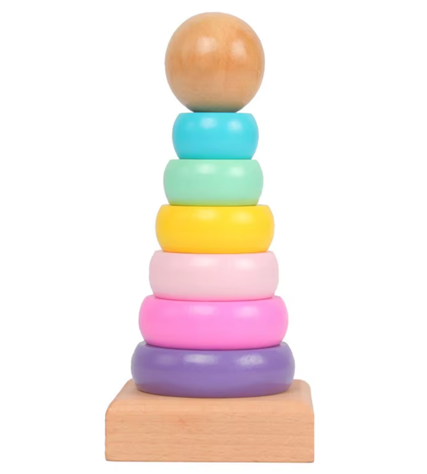 Wooden Rainbow Stacking Rings Toy for Kids Aged 2+, Helps Color Recognization Developing Skills