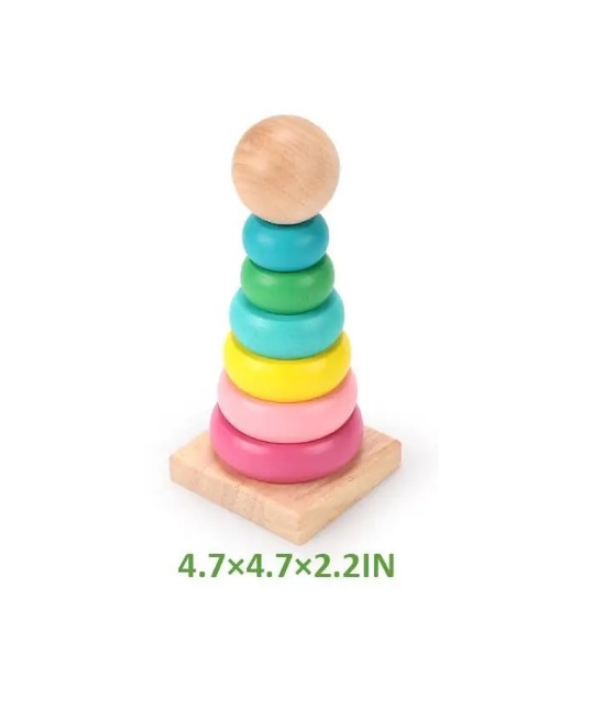 Wooden Rainbow Stacking Rings Toy for Kids Aged 2+, Helps Color Recognization Developing Skills