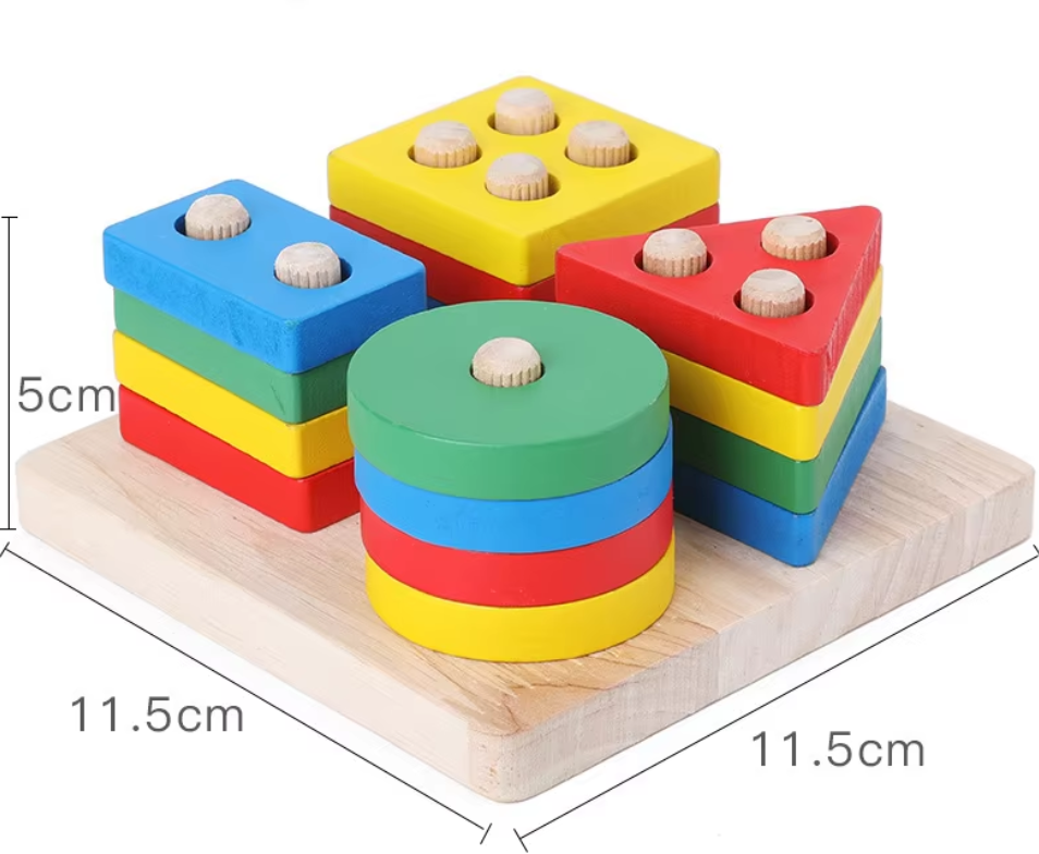 Wooden Geometric Shape Sorting Board, Educational Stacking Blocks Puzzle, Montessori Learning Toy for Toddlers