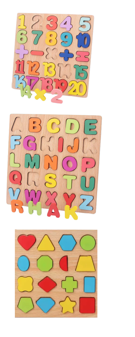 Kids Educational Wooden Learning Puzzle 3-in-1 set