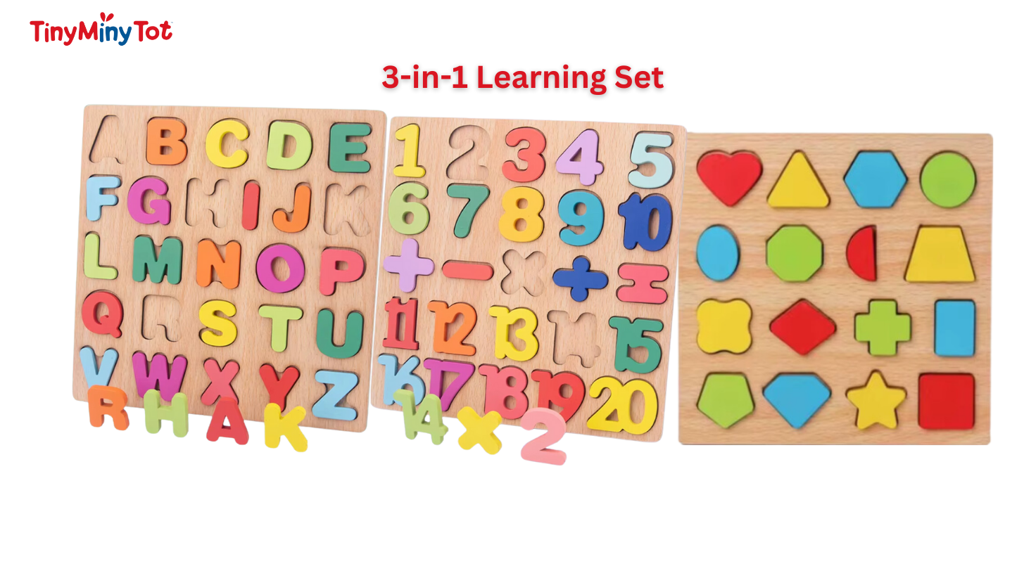 Kids Educational Wooden Learning Puzzle 3-in-1 set