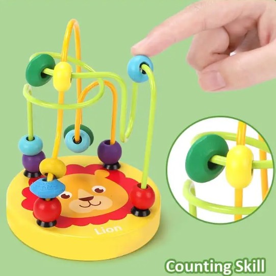 Wooden Bead Maze Activity Toy, Educational Circle Coaster, Red and Elephant Design, Toddler Learning Toy, Sorting & Stacking Toys (Yellow)